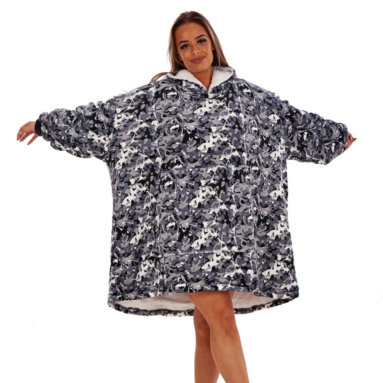 Keanu KL757 - Black/White Camo - Fully Lined Hooded Lounger - AOP - Adult Size