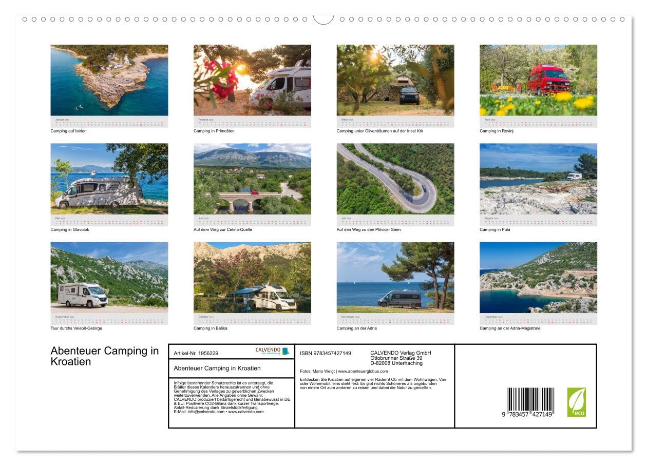 Abenteuer Camping in Kroatien (hochwertiger Premium Wandkalender 2026 DIN A2 quer), Kunstdruck in Hochglanz: Vanlife, Caravaning und Camping an der Adria (CALVENDO Orte)