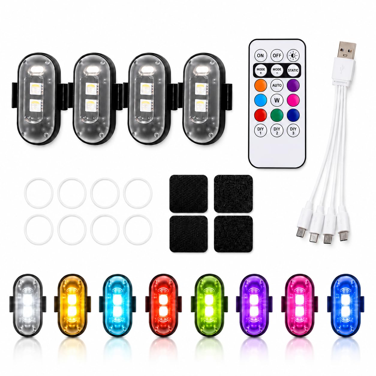 BendJoy 4 Pack LED Navigation Lights with Remote Control, Bike Light Modified, USB Rechargeable Car LED Light, Hook-and-Loop Mount for Car, Scooter, Helmet & Bike, Car Interior Lights Wireless-image-37