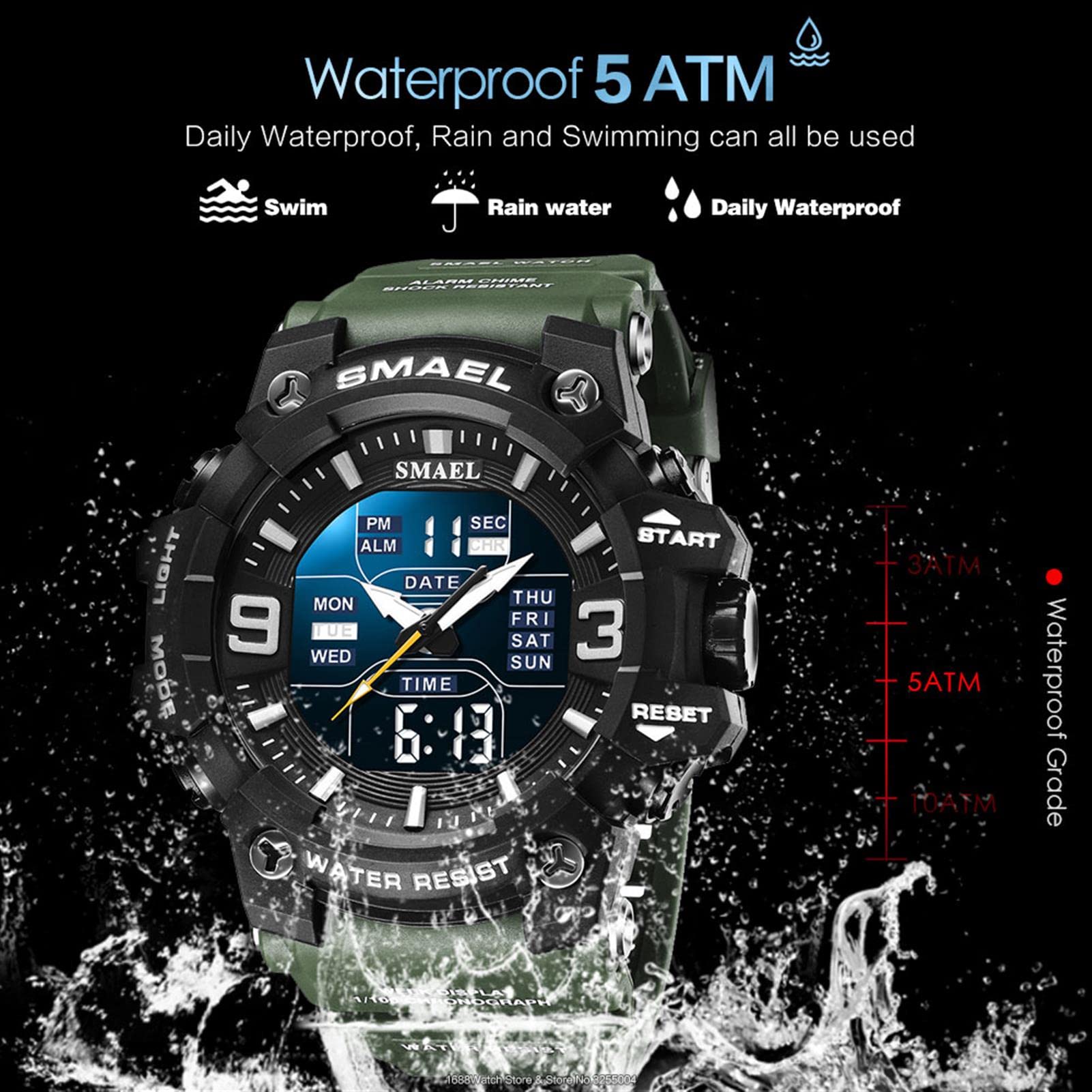 Montre De Sport pour Homme Numériques Montres Imperméable Digital Militaire Montres avec Alarme Mode Grand Cadran Montres