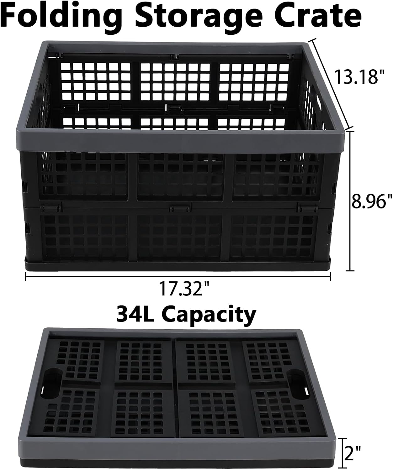 Foldable Storage Crates, 3-Pack Collapsible Plastic Utility Crate image 2