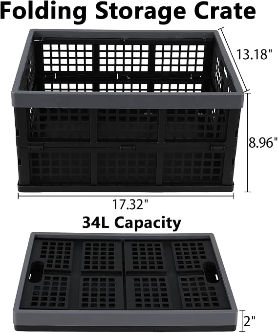 Foldable Storage Crates, 3-Pack Collapsible Plastic Utility Crate