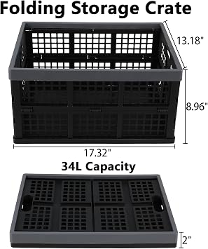 Foldable Storage Crates, 3-Pack Collapsible Plastic Utility Crate