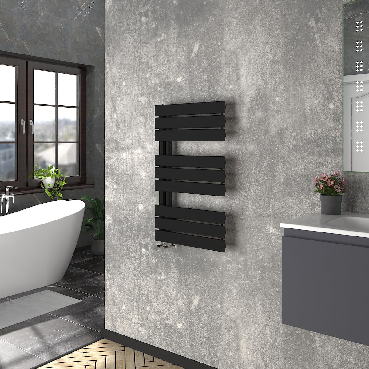 Warmehaus Black Designer Heated Towel Rail Bathroom Ladder Radiator Warmer Central Heating Rads Flat Panel 824X500mm