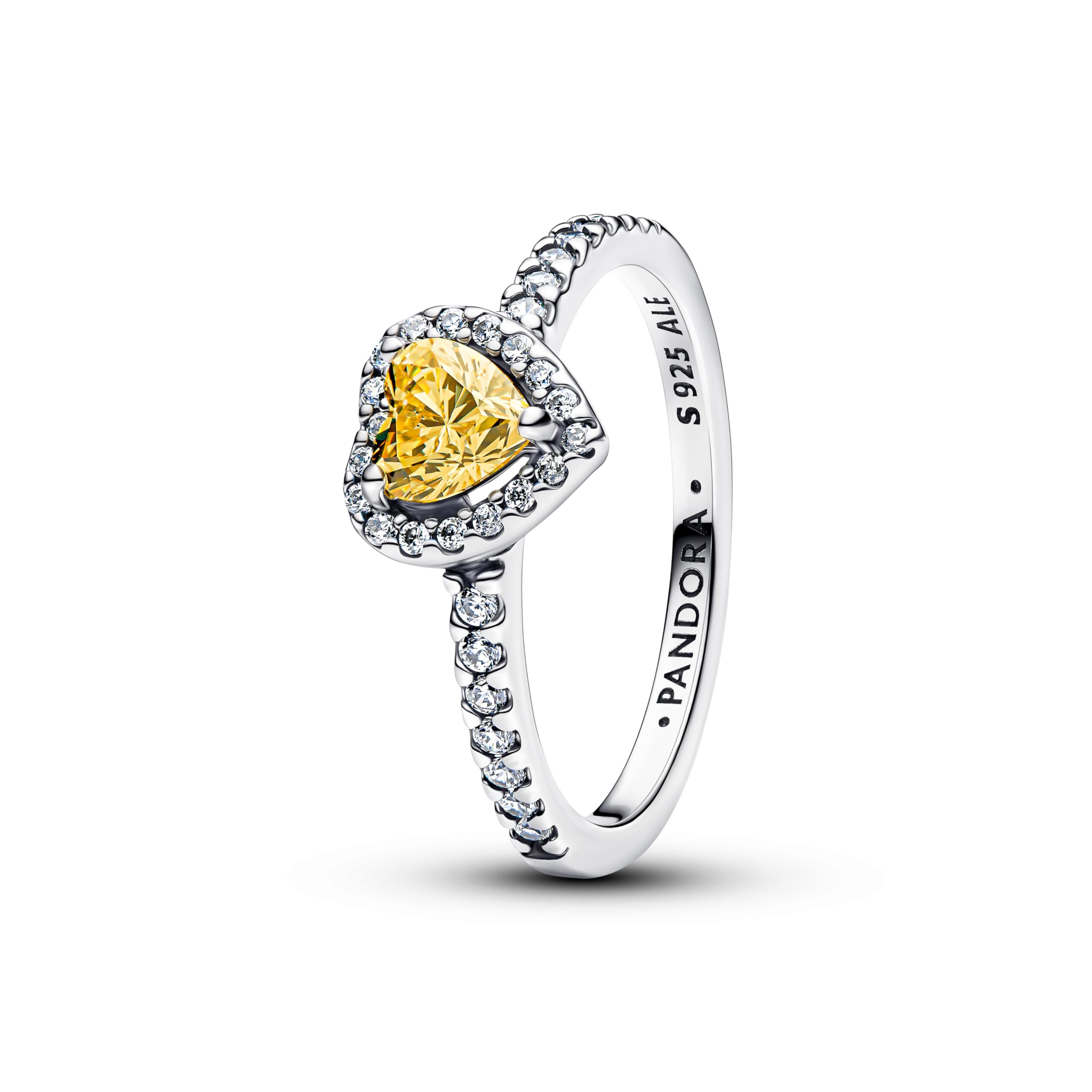 Pandora Anello in Argento da Donna, con Cuore in Rilievo, Giallo, 198421C06, 54/​17,​2, Argento Sterling, Zirconia cubica