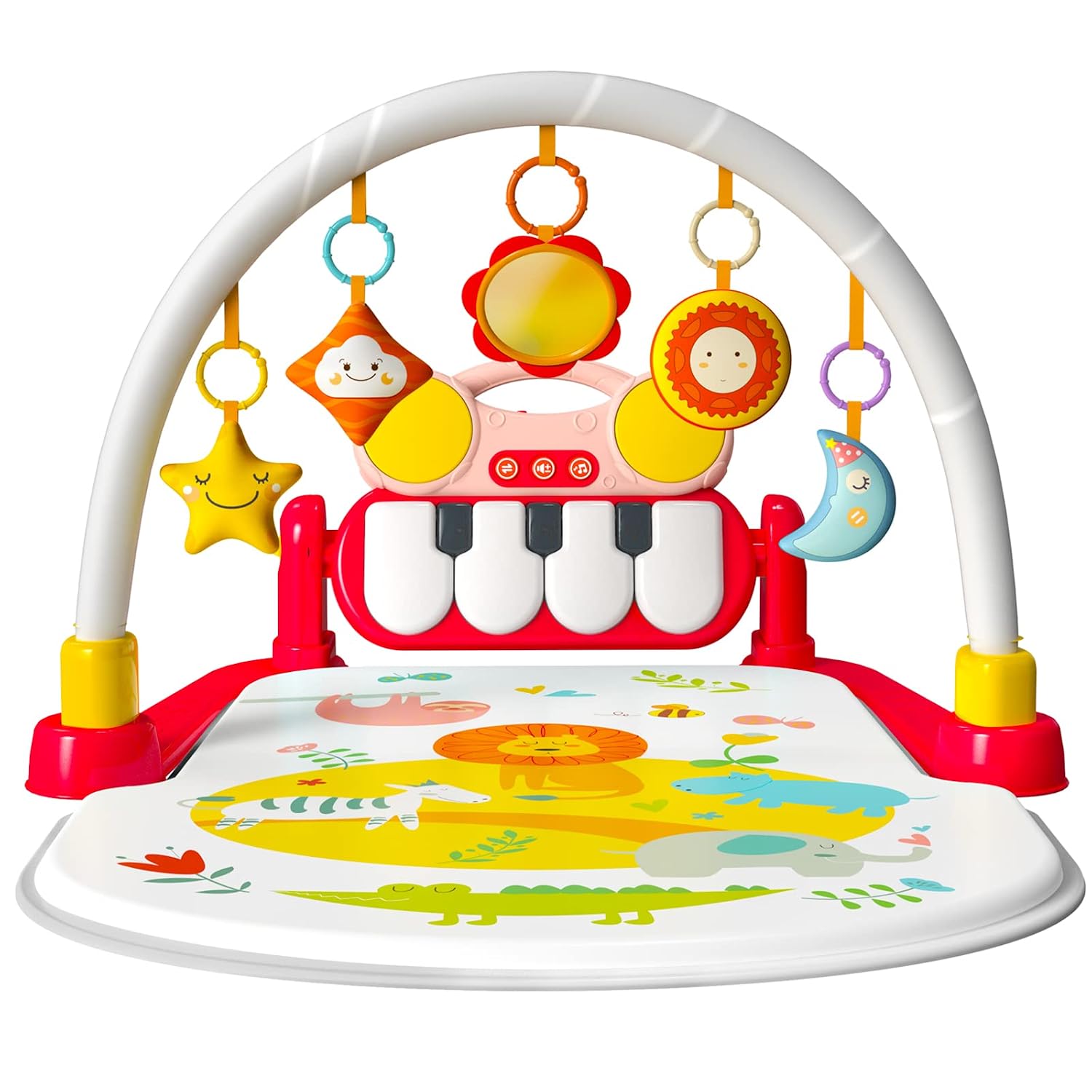 Eners Baby Gyms Play Mats Musical Activity Center Baby Piano Gym Mat Tummy Time Padded Mat for Newborn Toddler Infants (Pink)