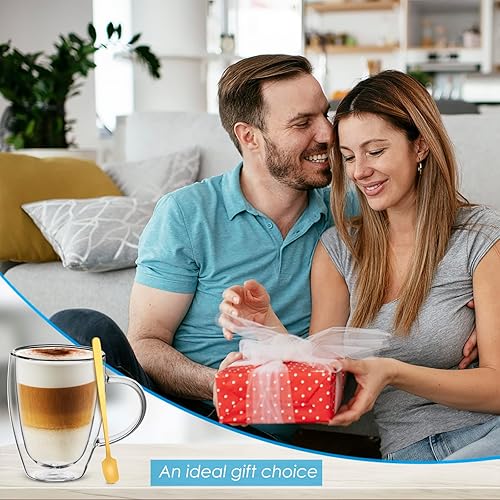 Miniatura 7 de Tazas de cristal para capuchino (juego de 4) tazas de café expreso de doble pared de 12 onzas con 4 cucharas doradas, perfectas para café con leche,