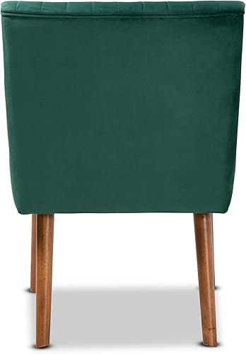 Miniatura 6 de Baxton Studio Alvis Mid-Century - Silla de comedor de madera tapizada en terciopelo verde esmeralda y acabado marrón nogal