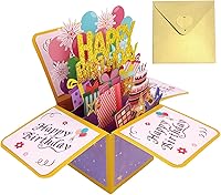 Vista 1 de Tarjetas de cumpleaños para mujer, tarjeta desplegable de feliz cumpleaños, tarjeta de felicitación 3D de cumpleaños con tarjeta de notas en blanco