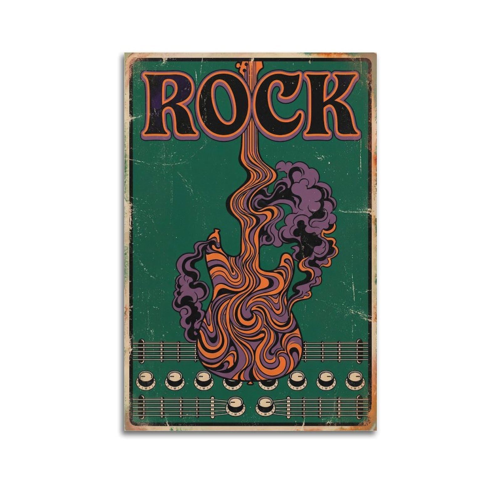 Okngb Unframe-Style Vintage 60S Retro Abstract Guitar Psychedelic Rock Poster Decorative Painting Canvas Art Picture 20X30inch(50X75cm)