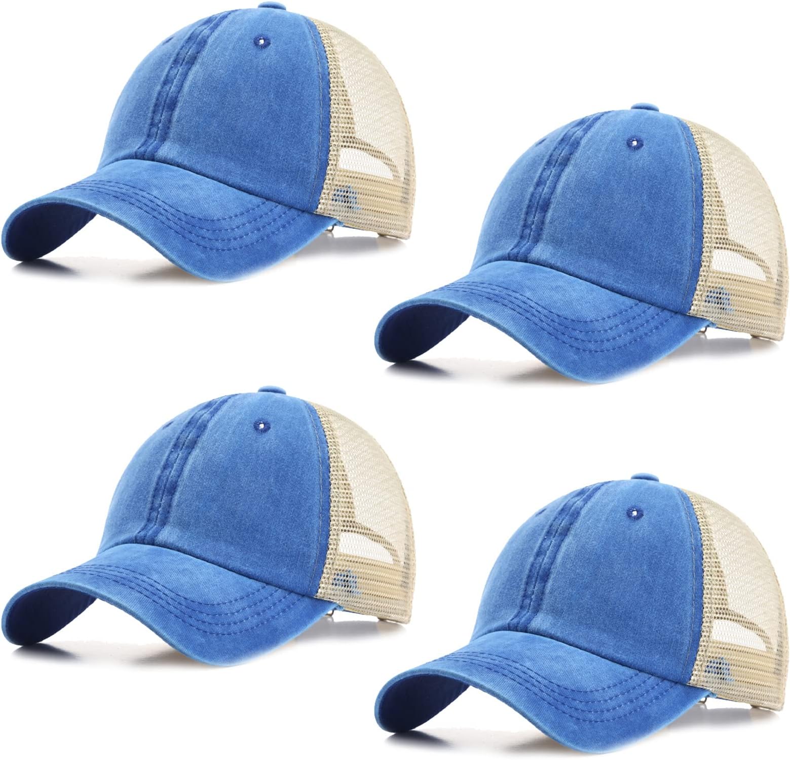 4 Pack Vintage Unstructured Trucker Hat Adjustable Cotton Washed Distressed Mesh Back Baseball Cap for Outdoor Sports Tennis