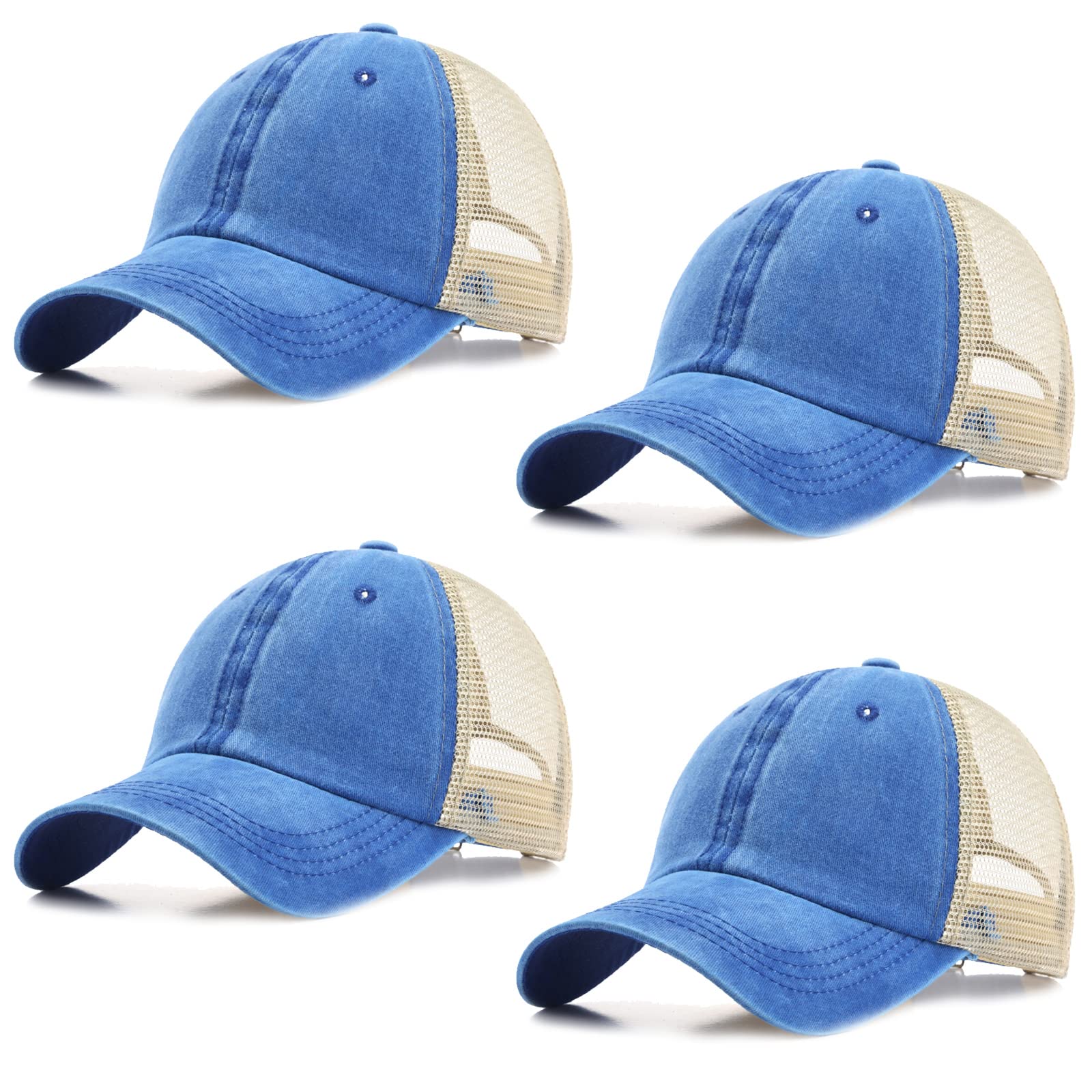 4 Pack Vintage Unstructured Trucker Hat Adjustable Cotton Washed Distressed Mesh Back Baseball Cap for Outdoor Sports Tennis
