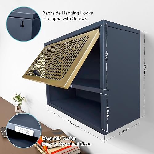 Miniatura 2 de MIAO'ER Armario de pared de 2 niveles, gabinete de baño, botiquín, gabinete de cocina, puerta de metal con succión magnética con patrón de