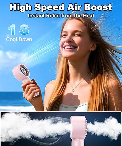 Miniatura 5 de Ventilador turbo portátil de mano con pantalla LED, refrigeración turboalimentada de 32 pies, larga duración, 5 velocidades de 4 onzas, ligero,
