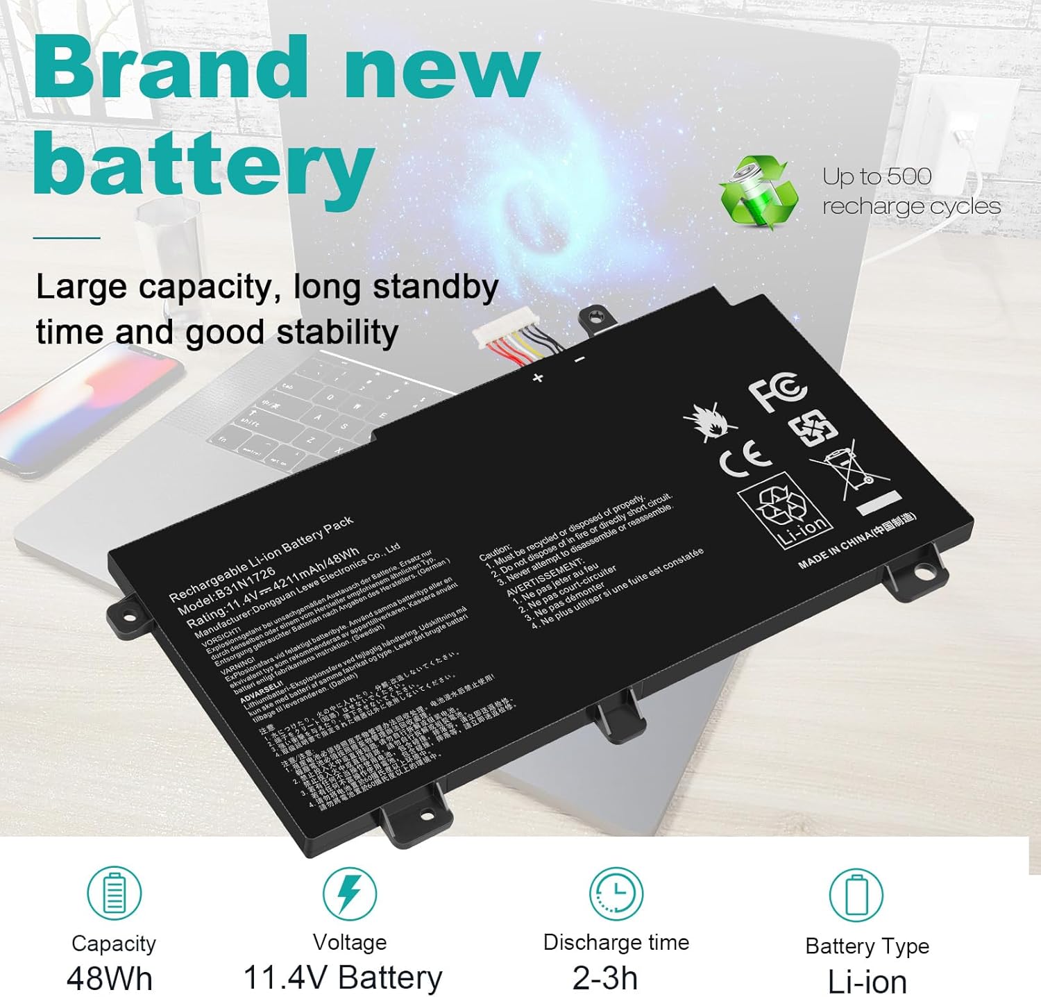 Futurebatt B31N1726 Battery Replacement for Asus FX80 FX86 TUF FX504 FX504G FX504GD FX504GE FX504GM FX505 FX505DT FX505DV FX505DU A15 FA506IU A17 FA706II B31BNEH B31BN91 Serie