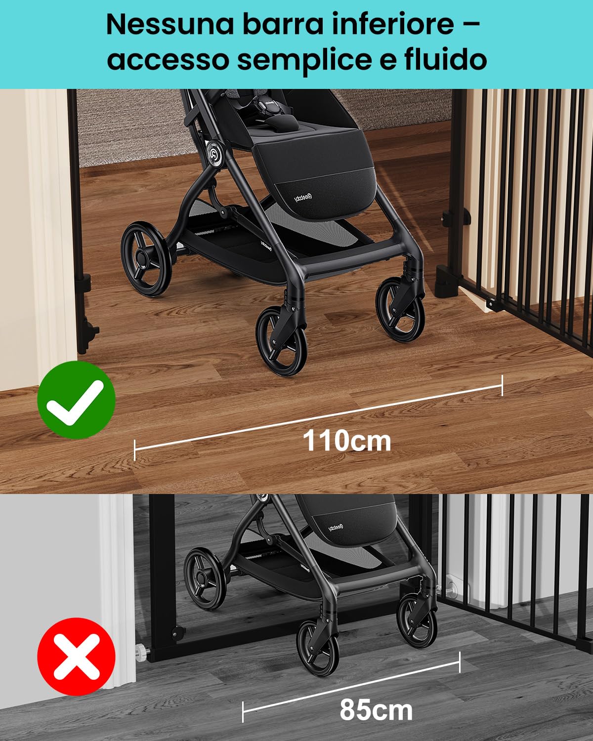 YEAUPE PRO Griglia di protezione per scale senza foratura, per bambini, 75 – 110 cm, telescopica, griglia di protezione per scale e porte, griglia di protezione per porte e cani, apertura manuale a 1