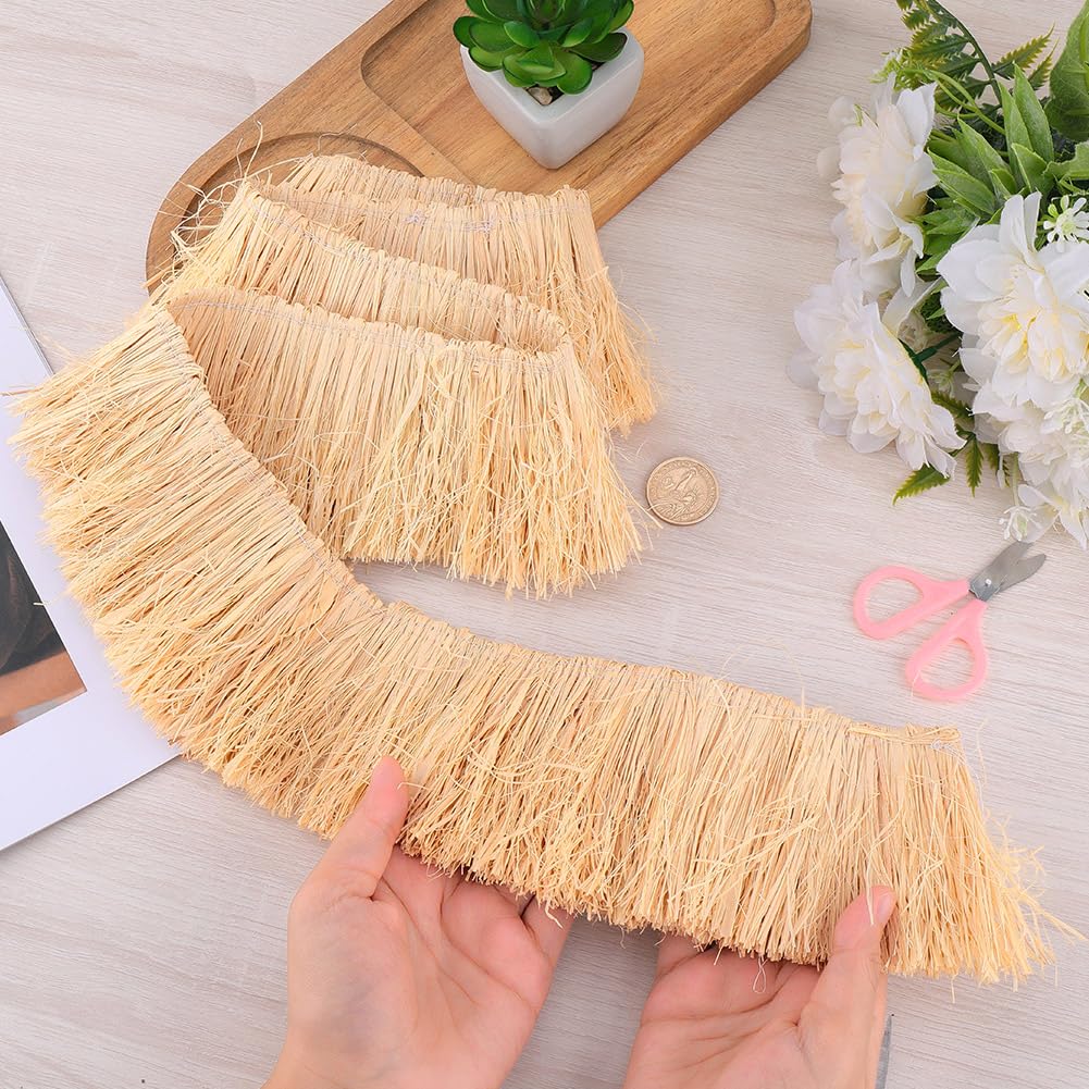1.09 Yard (Ca. {91} cm) 3.15 Zoll (Ca. {5} cm) Raffia Fransenborte Navajo Weiß Quastenborte Leichte Handgefertigte Naturraffia Grasquasten Dekorative Borten Zum Nähen von Tischsets Vorhängen