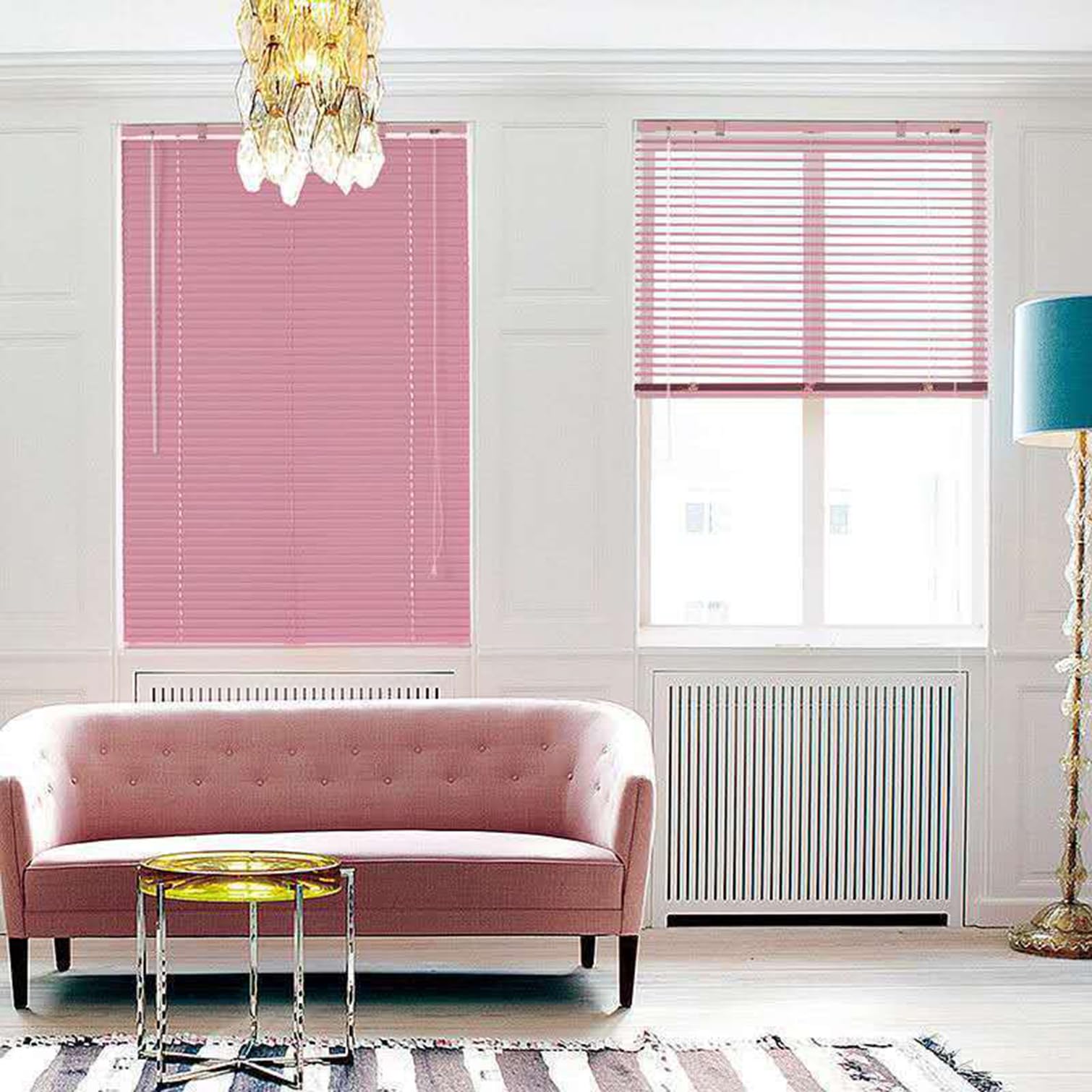 Rosa Aluminium-Metalljalousien,Sicht-,Licht- und Blendschutz,Tür Fenster Rollo Faltrollo Jalousette Aluminium Fensterjalousien,25-mm Lamellen-Rollo,mit Zubehör,Breite x Höhe (90x100cm)