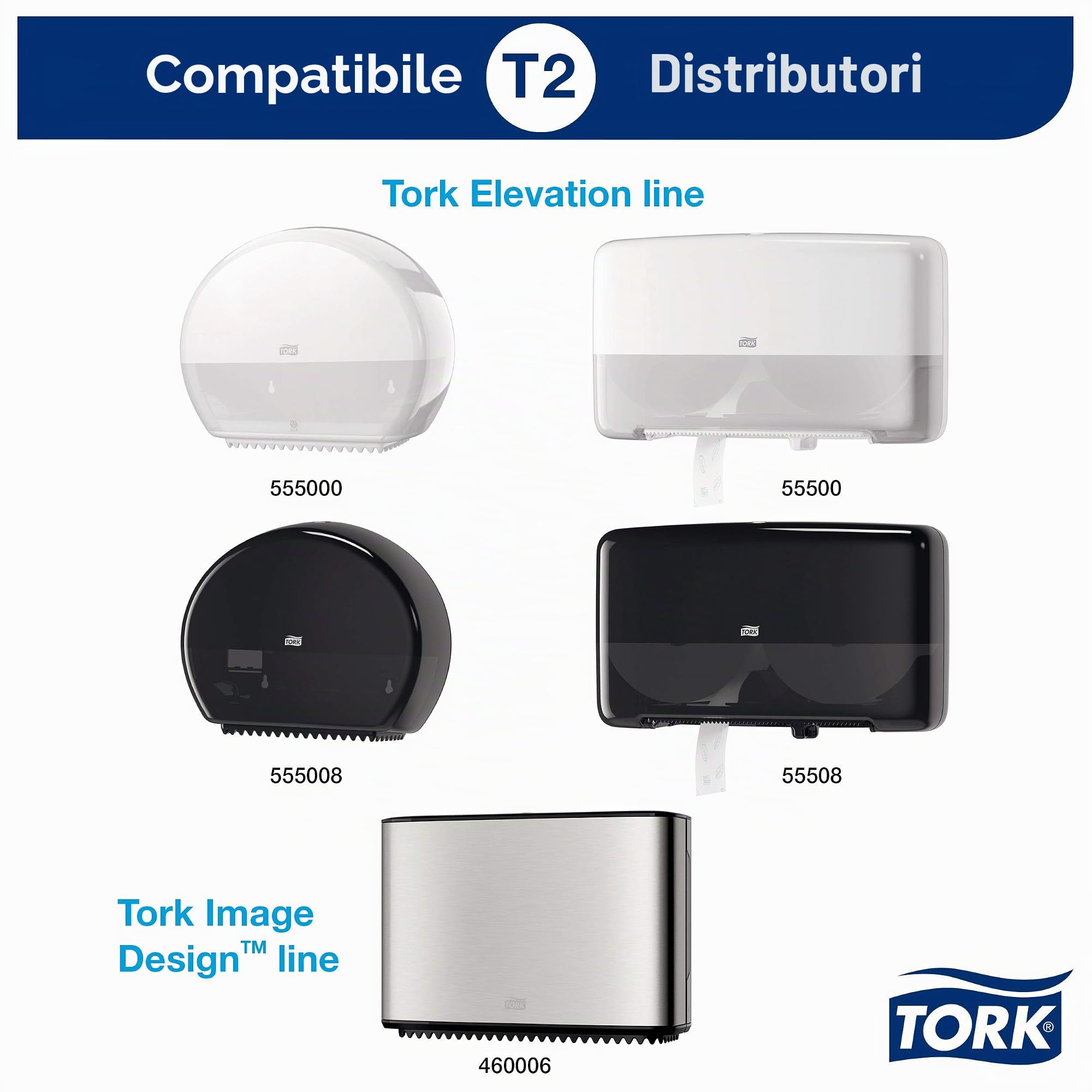 Tork 472102 Rotoli di Carta Igienica Mini Jumbo Advanced, compatibili con sistema T2 Mini, 2 veli, 1 conf. x 12 rotoli (12 x 180 m), 514 strappi x rotolo, bianco