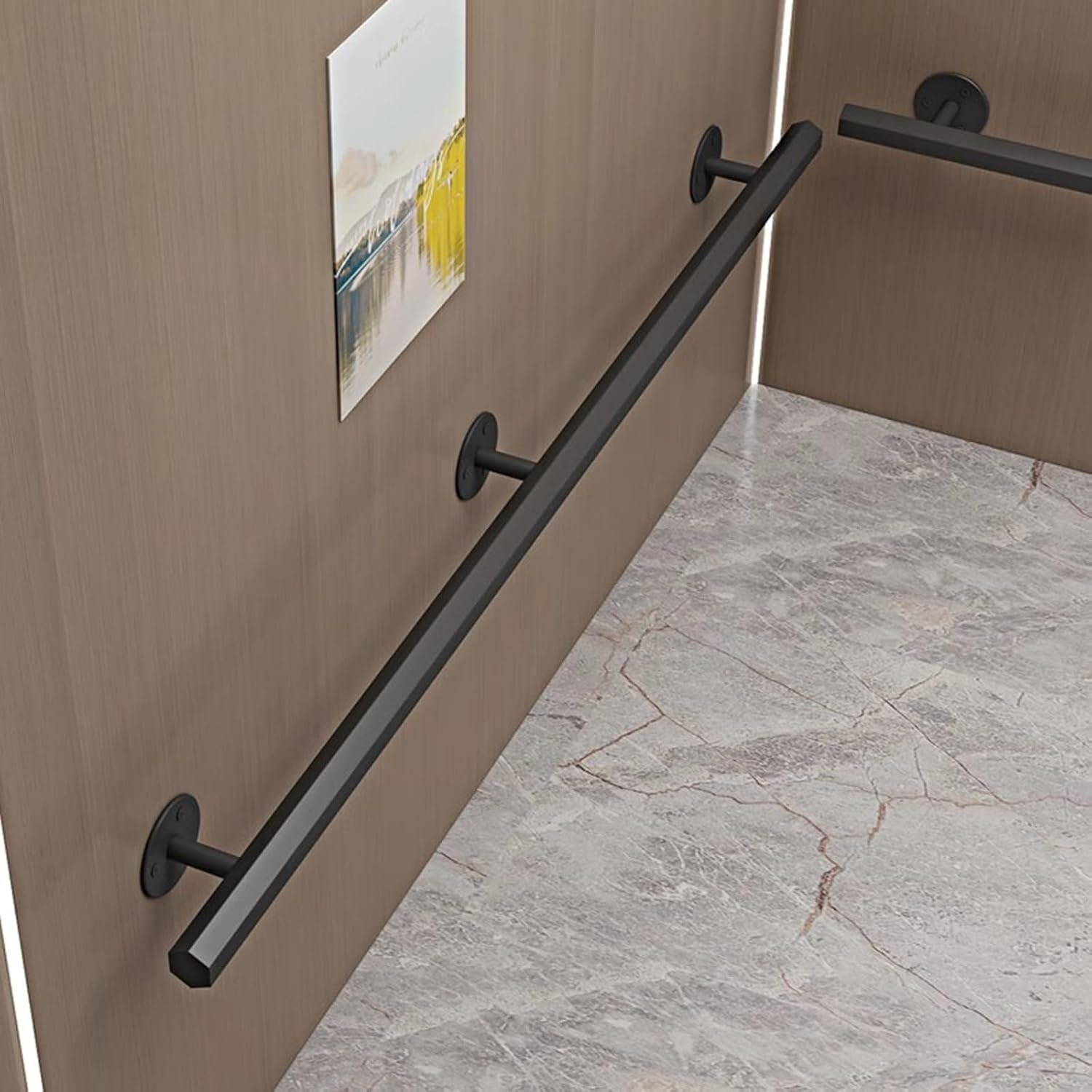 Stair Handrail Black Wall Mount Handrail for Staircase, Railing Wall Mounted Decor, 440lbs Load Capacity Non-Slip Metal Handrail ﻿(8.5ft/2.6m)