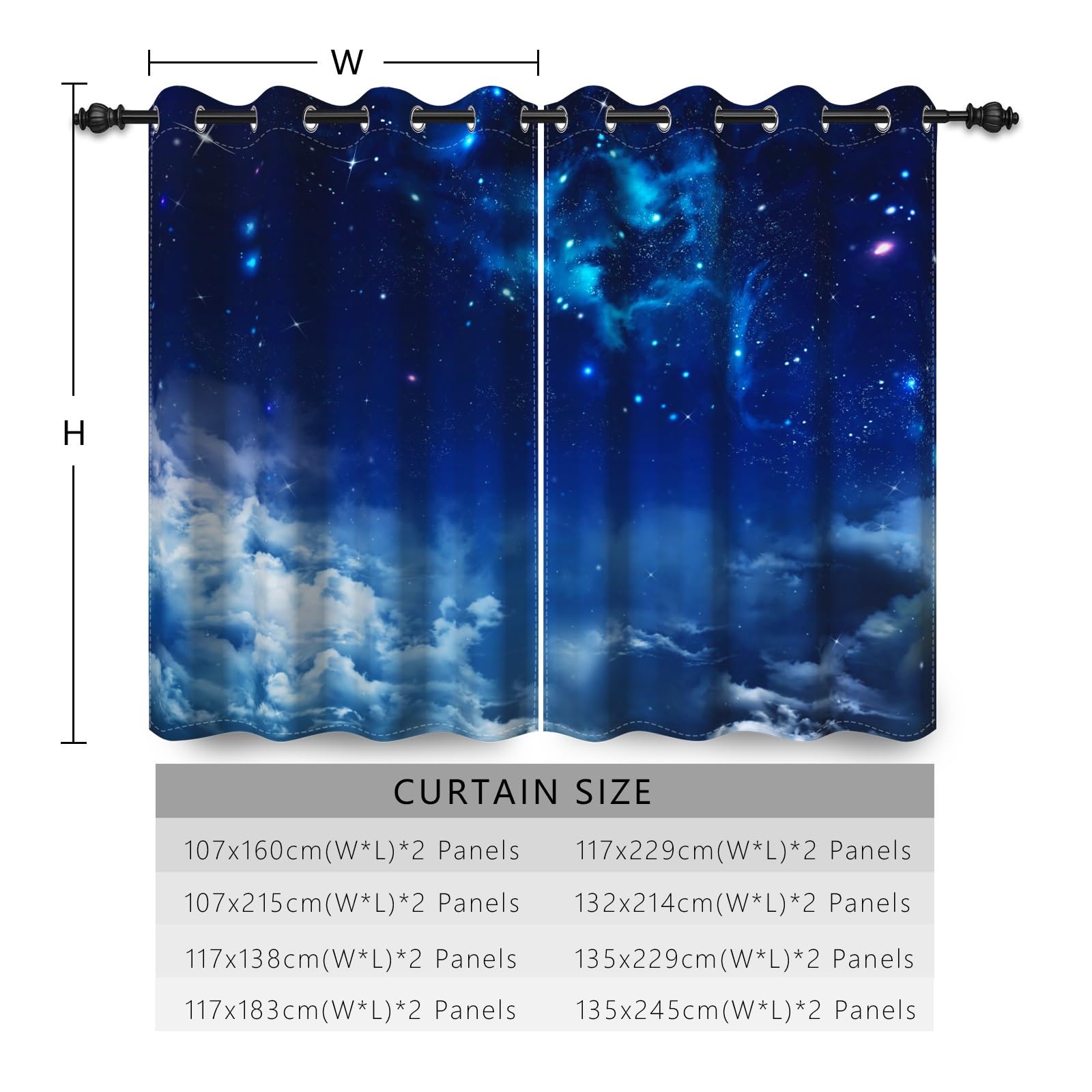 ggaimwf 46"x 72" Galaxy Eyelet Curtain for Kids Bedroom Space Nebula Starry Sky Cloud Thermal Grommet Room Dividers Blackout Window Drapes for Boys Girls Playroom Living Room,2 Panels - Image 3