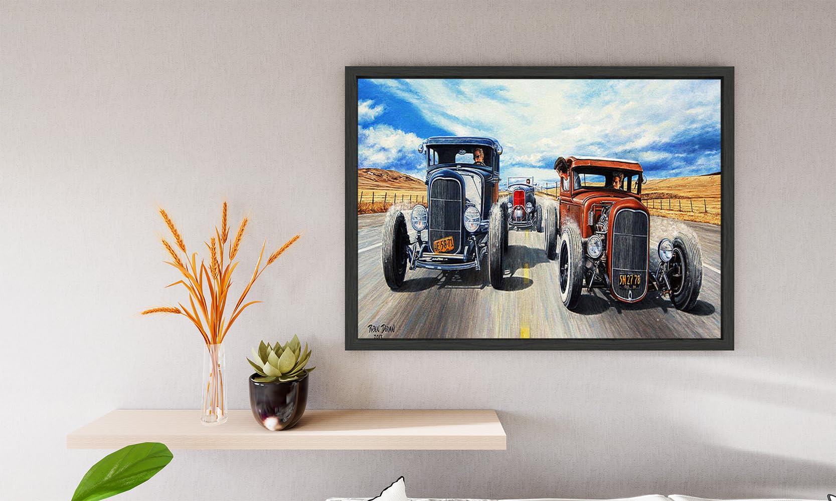 VERRE ART Printed Framed Canvas Painting for Home Decor Office Wall Studio Wall Living Room Decoration (14x10inch Black Floater) - Riff Raff Race 3