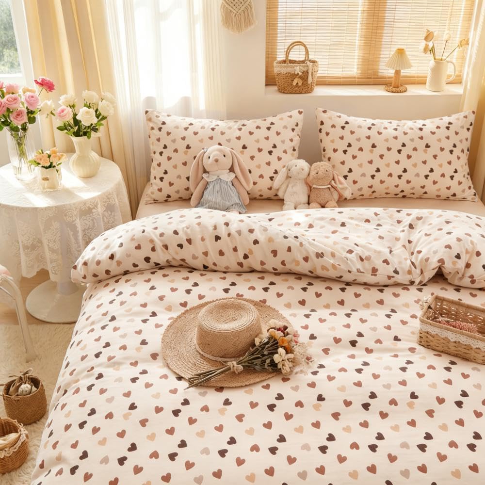 Covebett Bettwäsche Herzen Herz Bettbezug Set Microfaser Kawaii Aesthetic Mädchen Kinder Deckenbezug und Kissenbezug 80x80 mit Reißverschluss