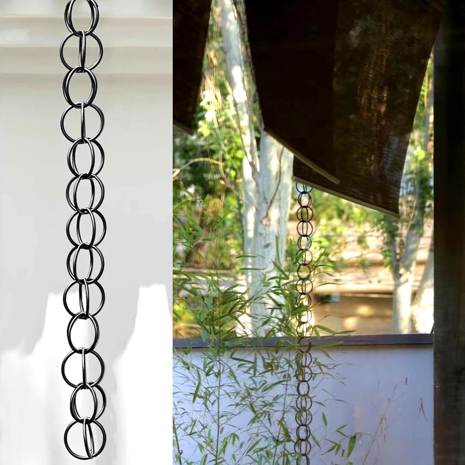 WOTZOV Rain Chain Outdoor Decor Rain Chain, Yard Roof Divert Water Chain Link, Replacement Downspout For Gutters, Home Display Ring Rainwater Chains，260cm (8.5ft)