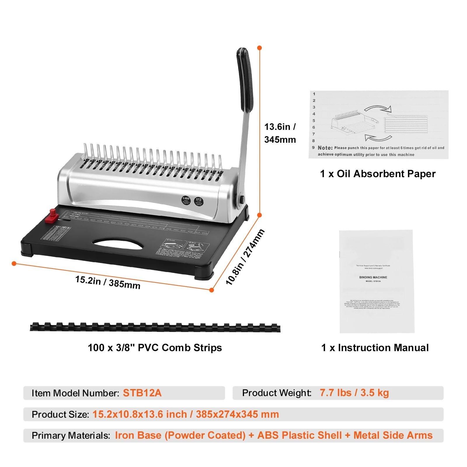 Encuadernadora Máquina de enlace Machaca de unión de peine 21 agujeros 450 hojas Book Binder Machine Combinas de unión de la máquina Alicate de corte