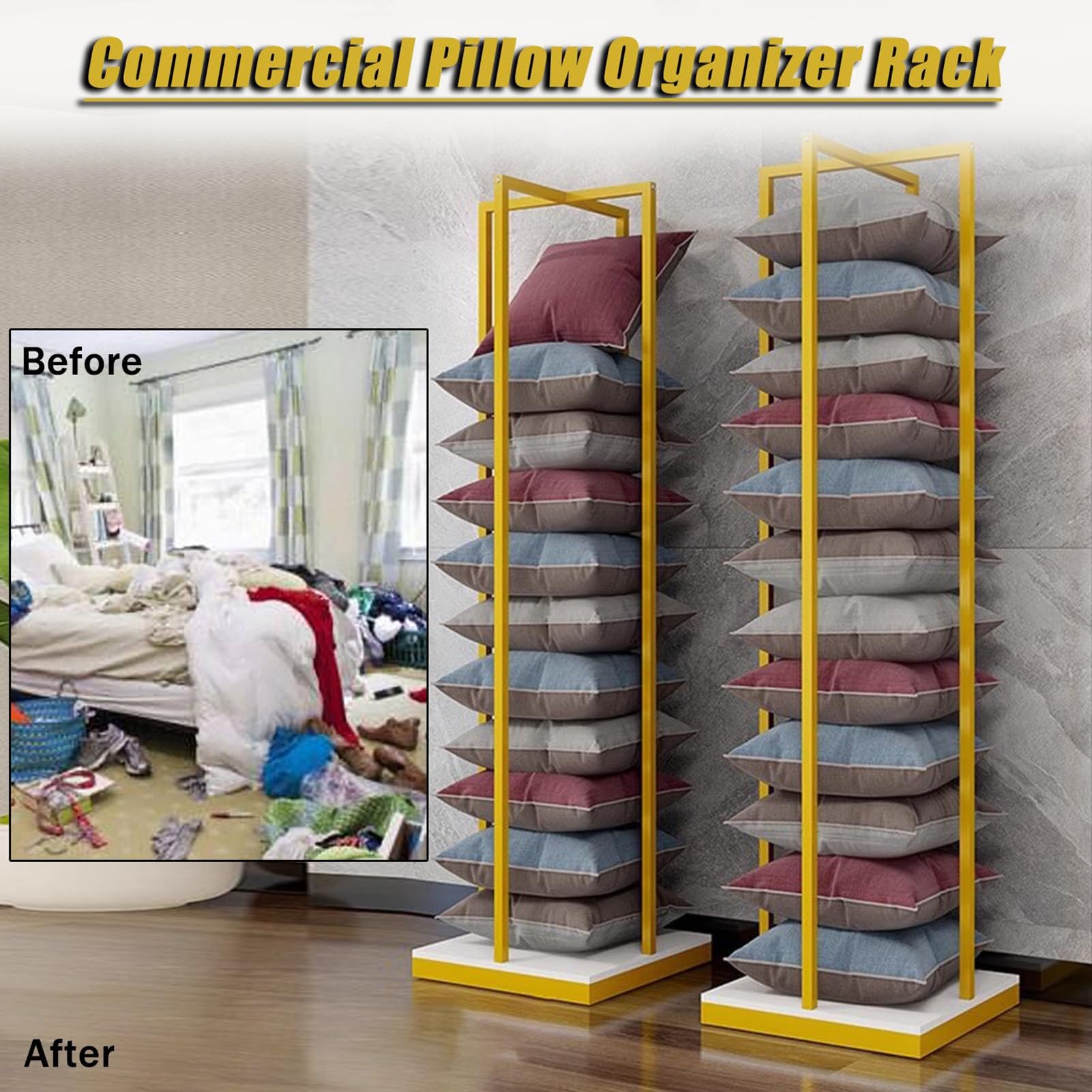 Estante vertical de almacenamiento de almohada, soporte de exhibición de gran capacidad con base estable para tienda minorista y organización del hogar