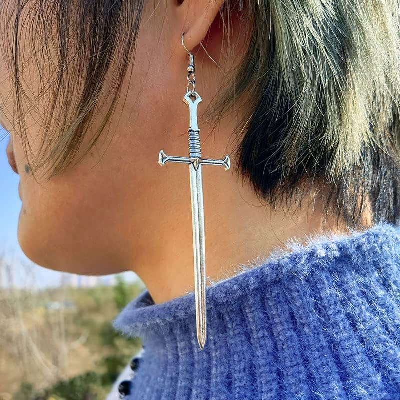 Gothic Vintage Silver Sword Cross Dangle Hook Earrings Retro Punk Knife Earrings Halloween Jewelry for Women - Image 3