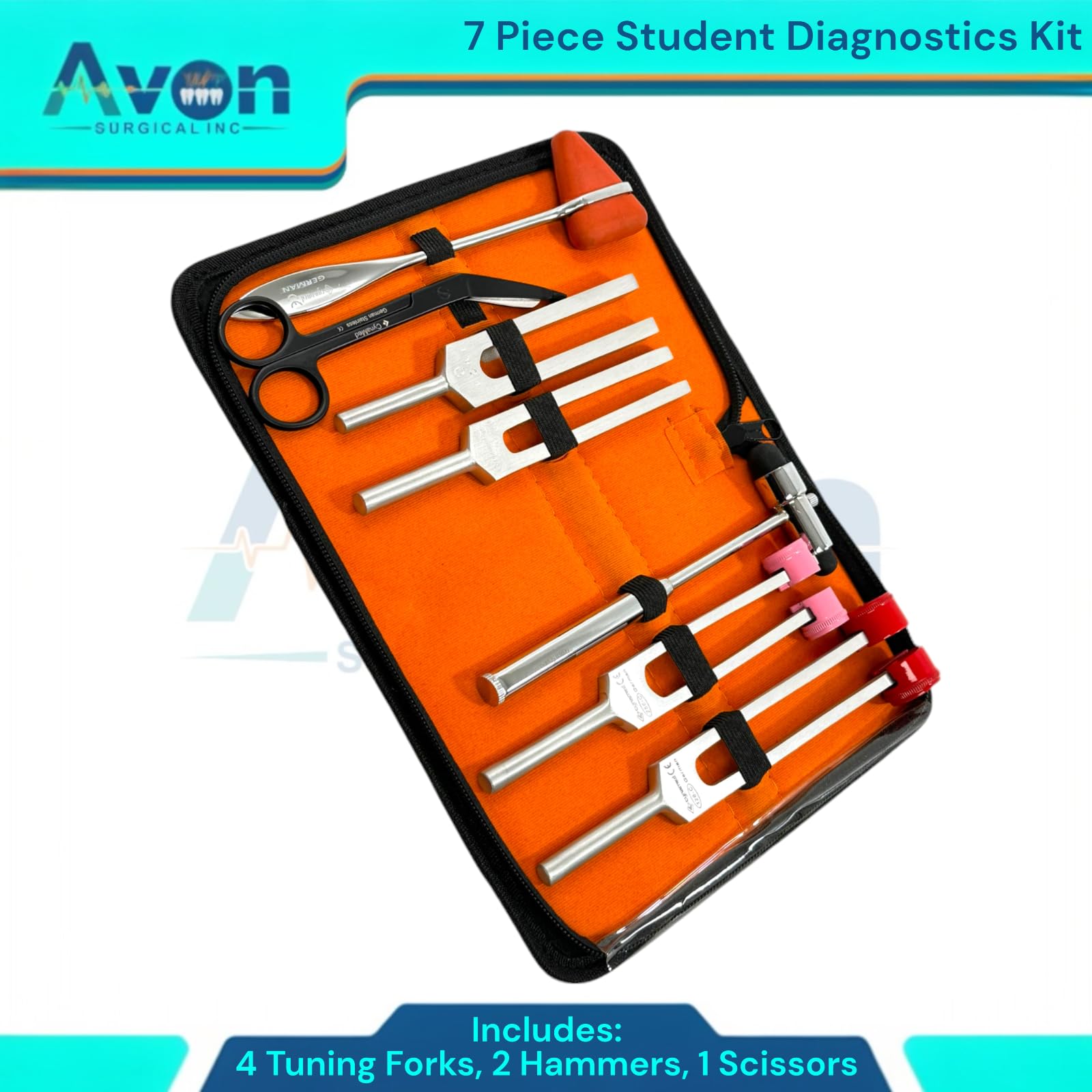 7pcs Student Diagnostics Kit with Taylor and Buck Reflex Hammers, 5.5