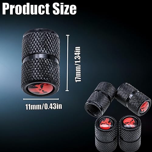 Miniatura 2 de 4 tapas de vástago de válvula de neumático con calavera, tapas universales de válvula de neumático de aleación de aluminio con anillo de goma O,