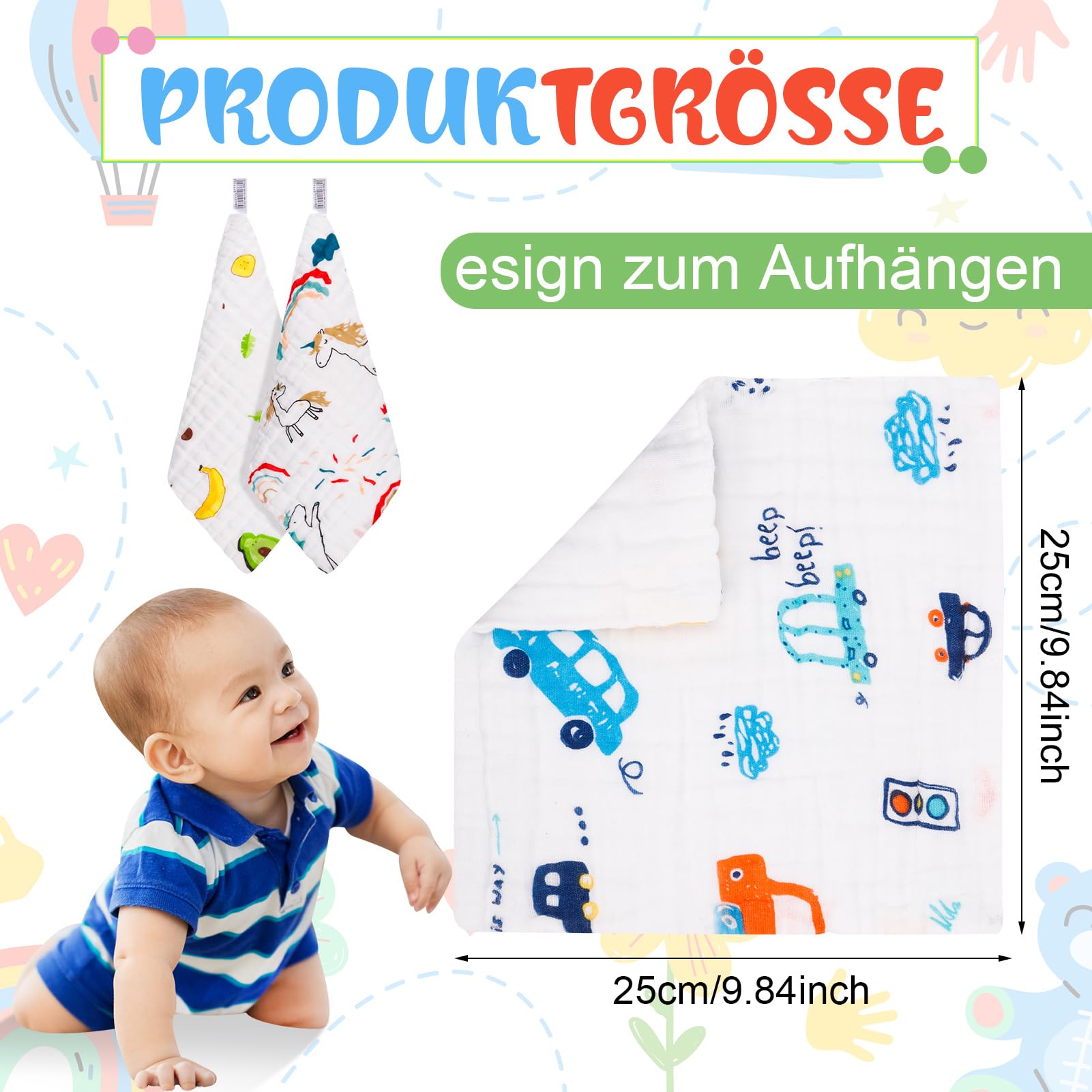 Set Salviette Mussola Neonato Cotone 25x25cm 8 Pezzi Morbidi Asciugamani Bagnetto