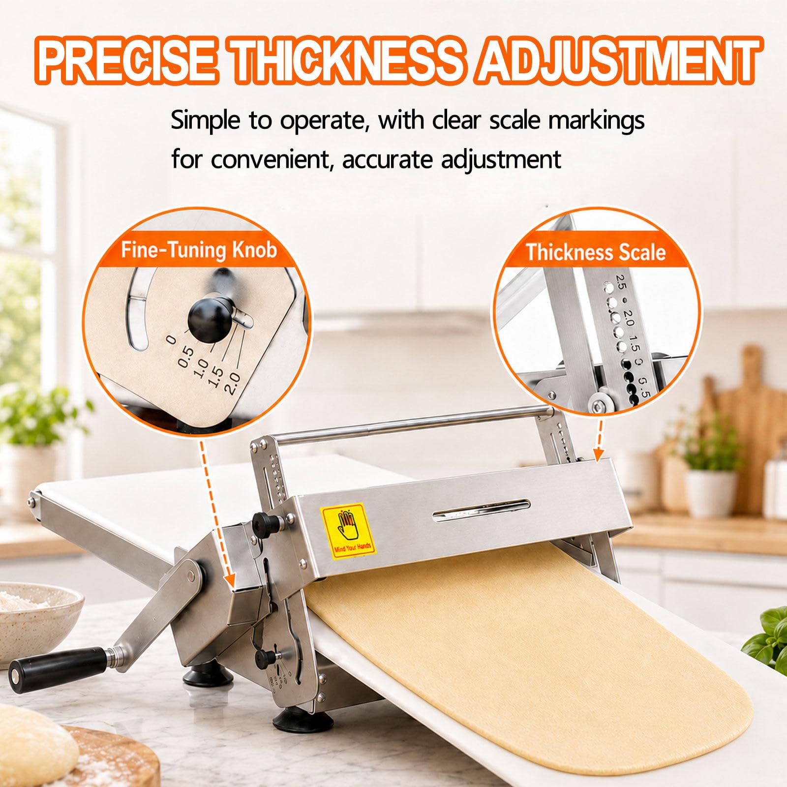 Stendetrice per Croissant e pasticcini – Macchina per impastare Pieghevole da banco in Acciaio Inox, Spessore Regolabile da 0 a 25 mm, per Uso Domestico e per Piccole panetterie 90x40cm