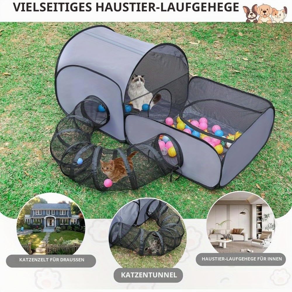 Katzenlaufgehege Faltbares Katzengehege für den Außenbereich,Kätzchen Laufstall,Haustierzelt,Tunnel mit Tragetasche und Surround-Tunnel,für Kätzchen,Welpen,Kleintiere,Innenbereich