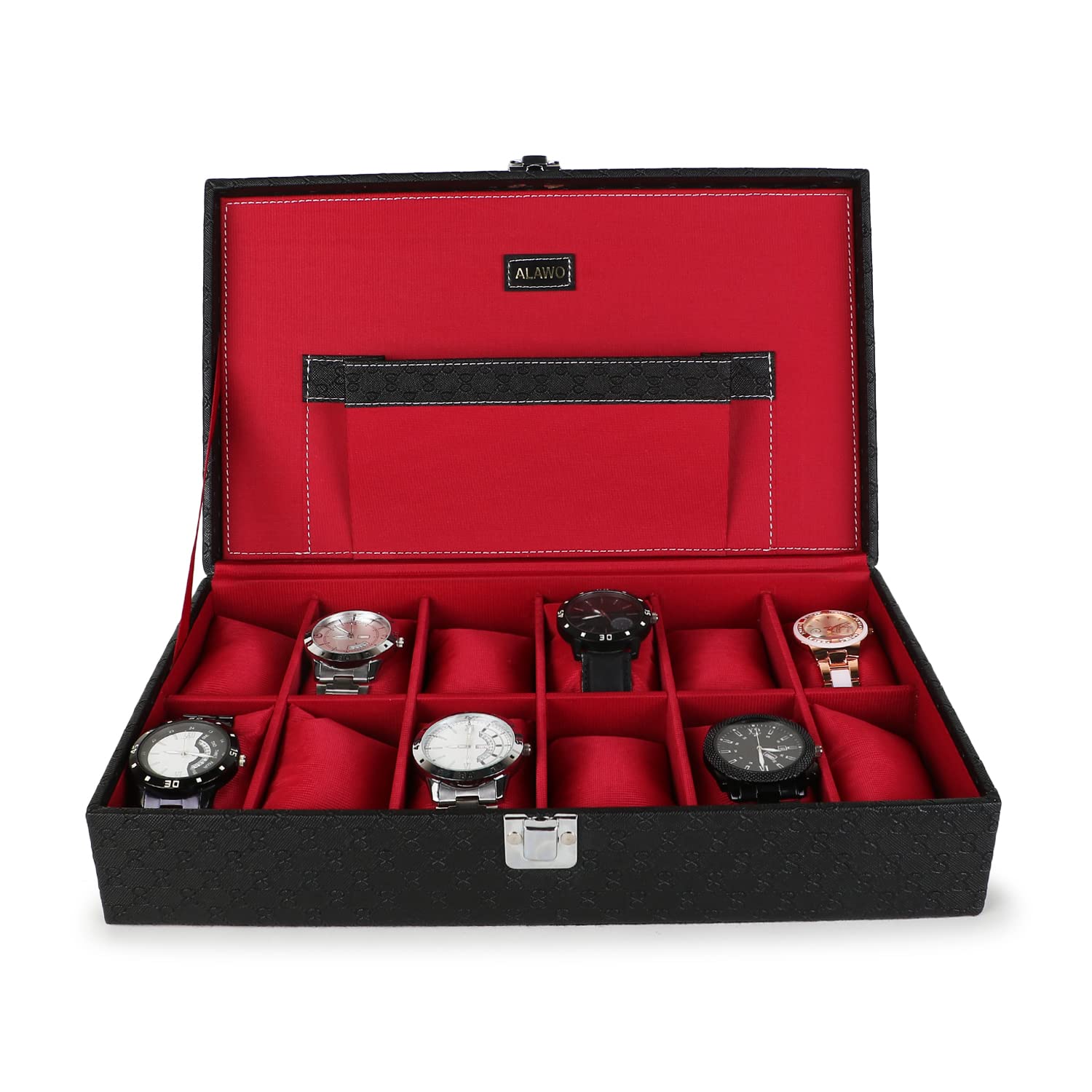 ALAWO Faux Leather Watch Box Organizer Case For Unisex With 12 Slots For Watches In Black And Cherry Color (B0BKT17GBS) Amazon Price History, Amazon Price Tracker