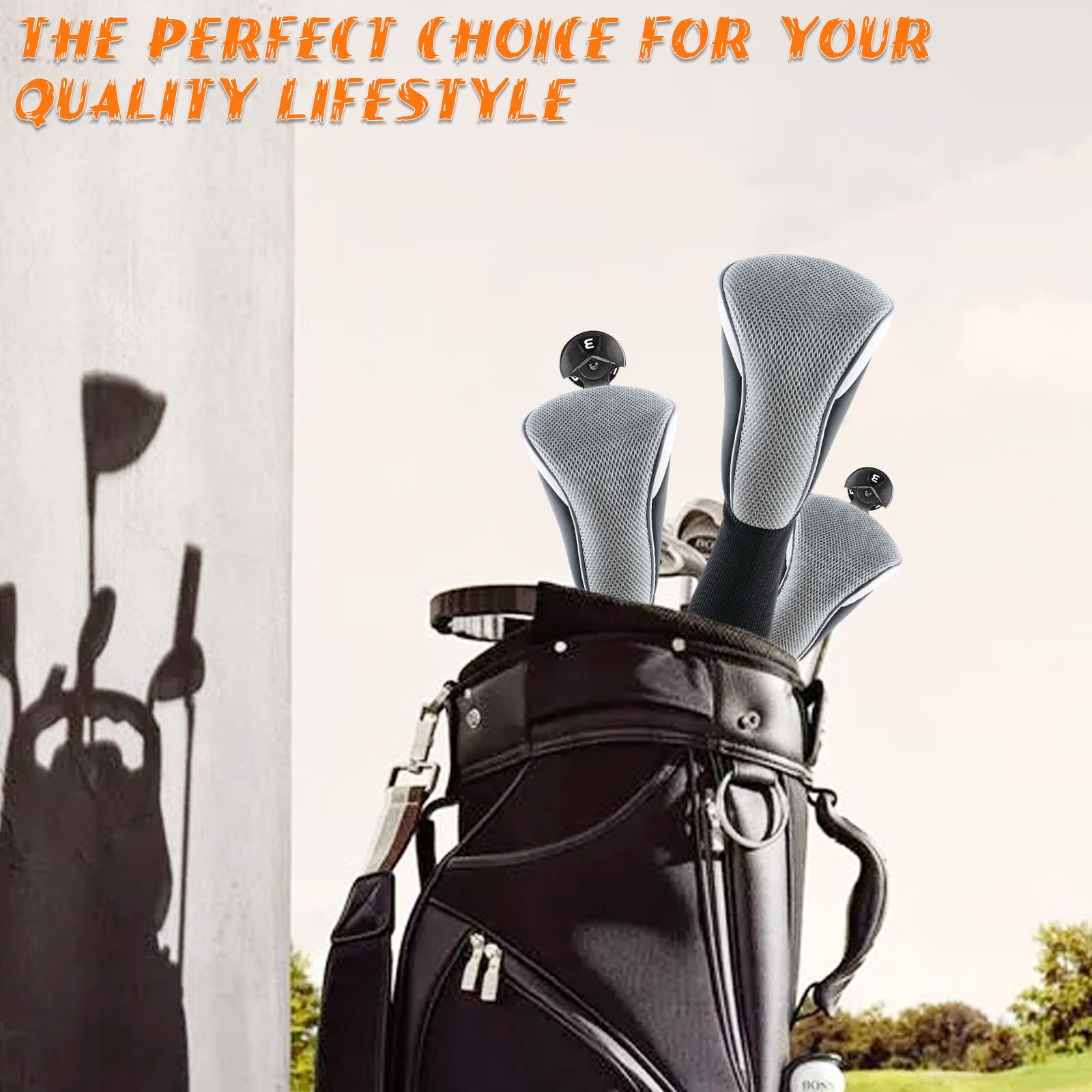 Housses de club de golf pour bois - Longue couverture hybride - Avec étiquette interchangeable - Nouveauté - Durable - Ajustement parfait - Gris
