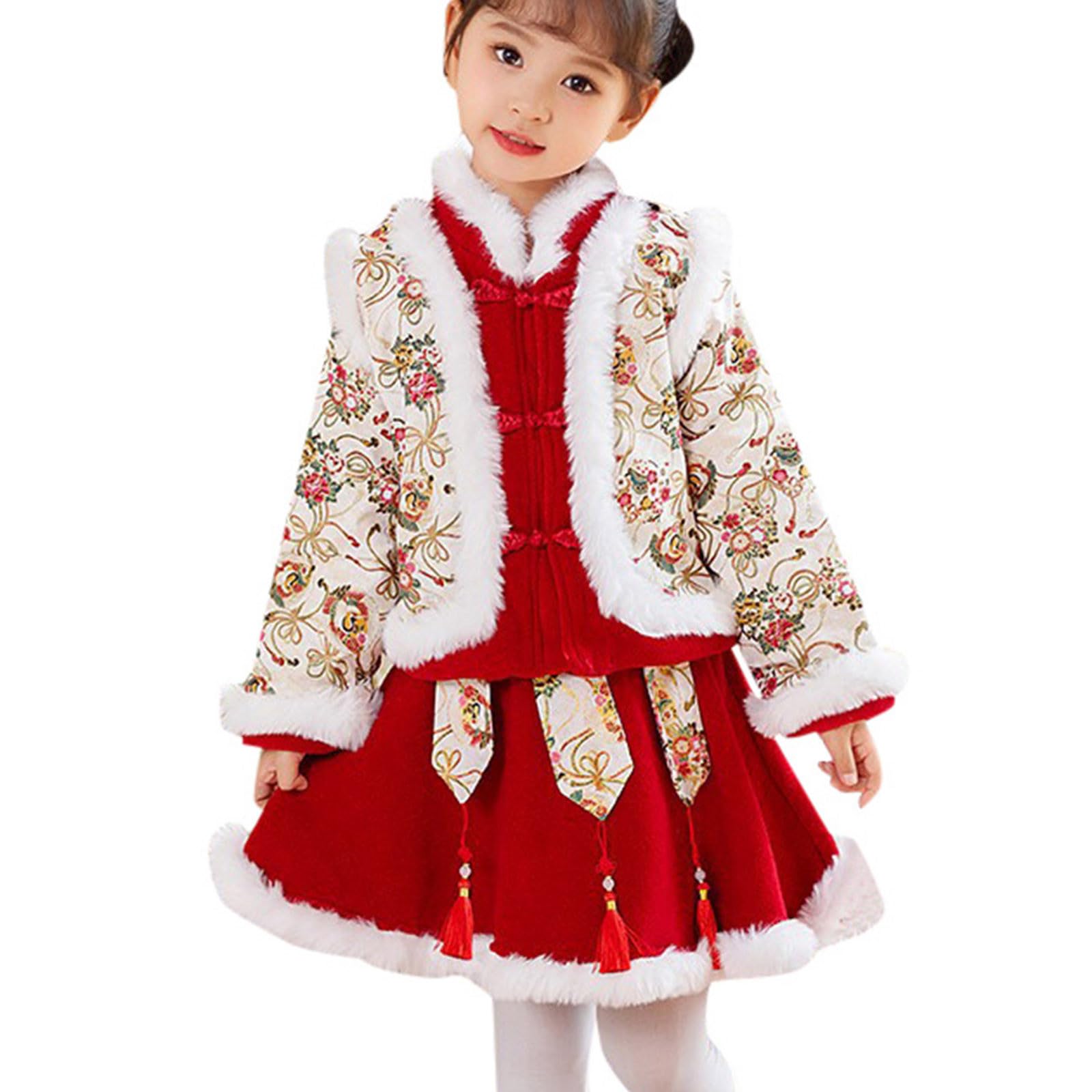 Traditional Tang Suits Hanfu Dress for Kids Girls Chinese Lunar New Year Dresses Cheongsam Embroidered Outfits for Toddler