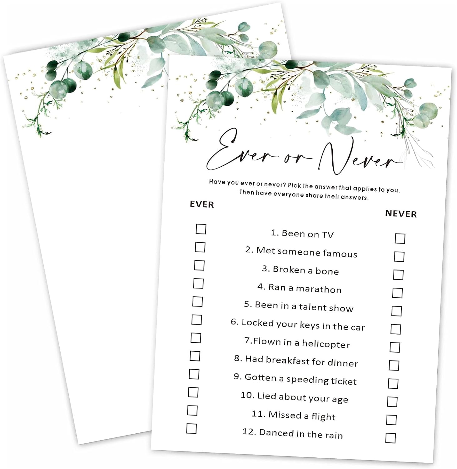 Minimalist Office Party Games, Ever or Never Icebreaker Game Cards Set of 30, 5x7 in Bingo Style Cards, Greenery Office Team Building Games, Birthday Party Game for Adults, Classroom, Graduation - 01
