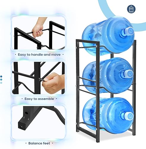 Miniatura 3 de Iococee Estante de almacenamiento para botellas de agua de 5 galones, soporte para jarra de agua desmontable y resistente, patas de goma