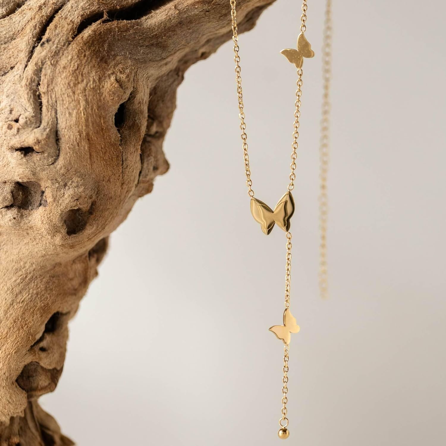 18K Gold Butterfly Charm Necklace – Delicate 1mm Cable Chain, 16-inch + 6-inch Extender, Hypoallergenic, Waterproof, Everyday Elegance - Image 3