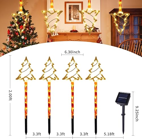 Miniatura 4 de Luces solares de camino de Navidad, luces solares de árbol con bastón de caramelo decoraciones de Navidad al aire libre, luces solares impermeables