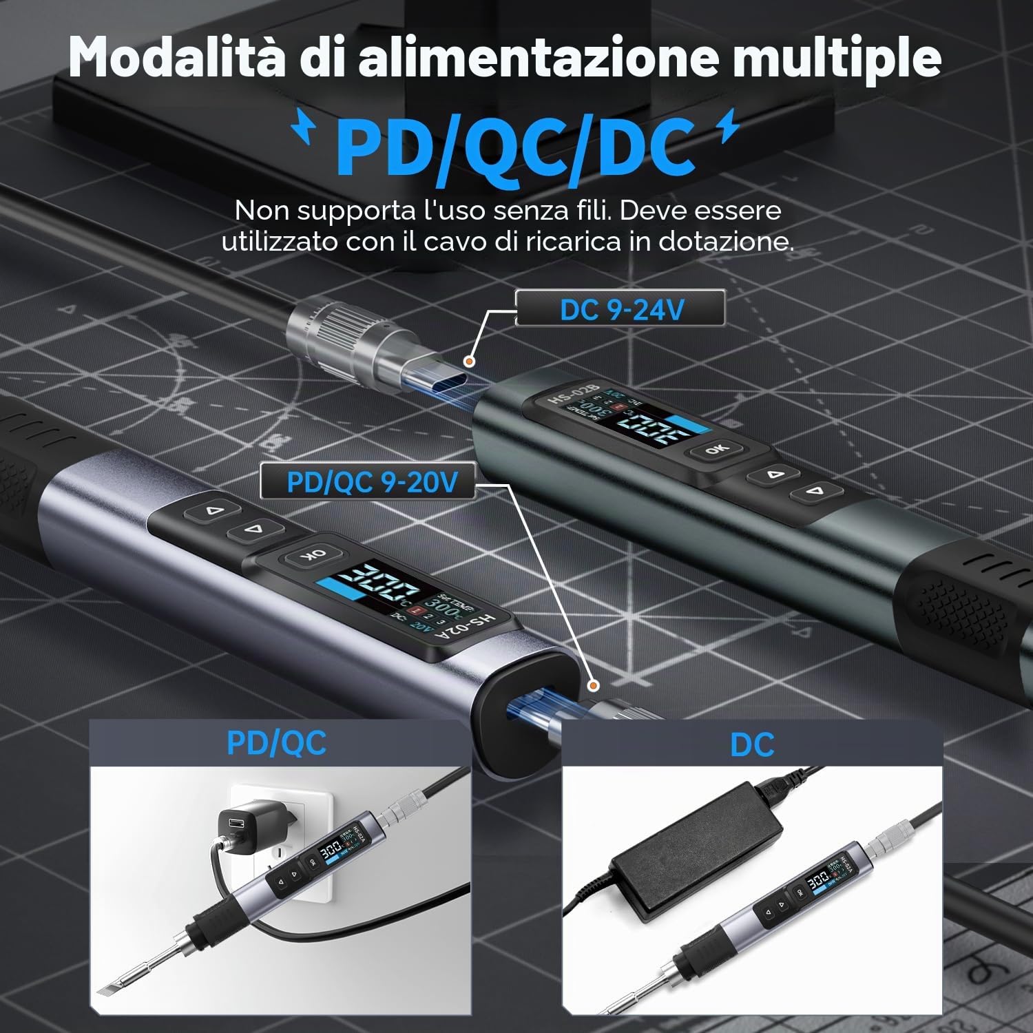 FNIRSI HS-02A 100W Kit saldatore portatile con cavo con custodia, riscaldamento rapido 3S, 222-1002 °F, temperatura preimpostata 3 gruppi, 6 punte di saldatura F245, penna saldatrice intelligente per