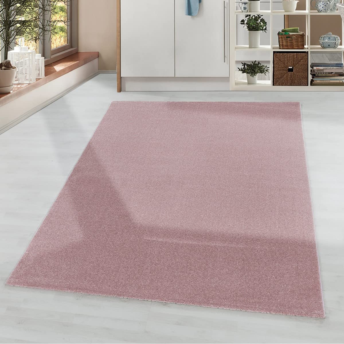 Tapis design à poils courts rose uni 200x290 cm pour salon