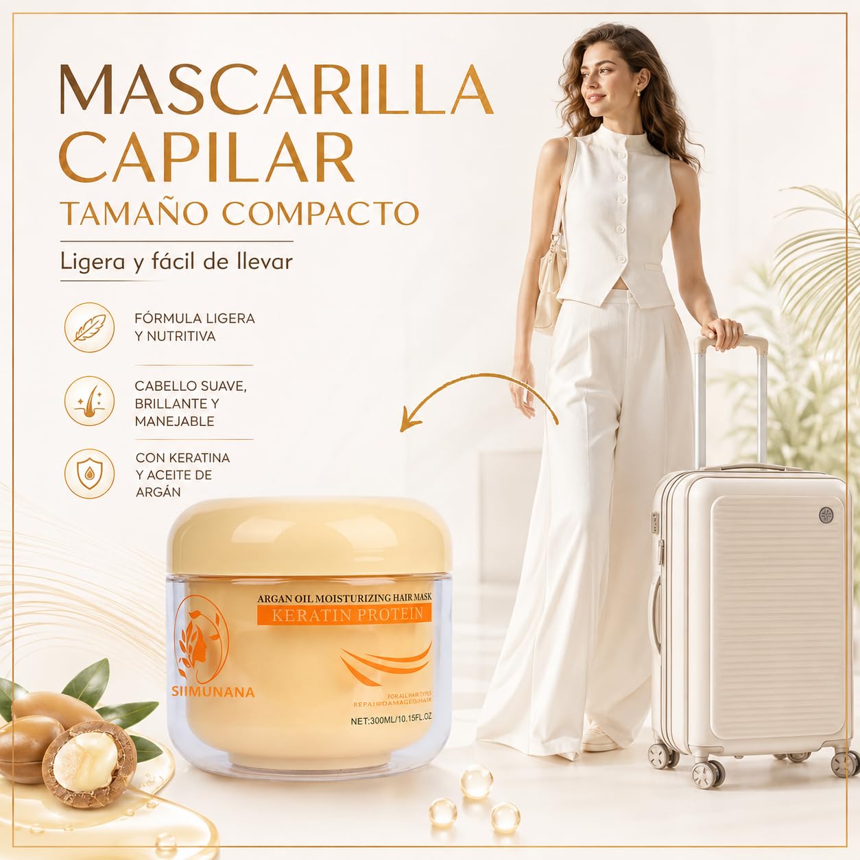 Aomimegel Mascarilla - Mascarilla Pelo Con Aceite De Argán Y Queratina Para Cabello Seco Y Dañado Uso Diario (2 PCS)