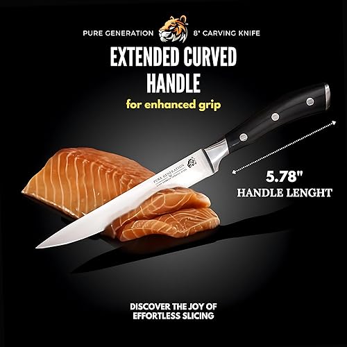 Miniatura 4 de Pure Generation Cuchillo de trinchar de 8 pulgadas, cuchillo de pechuga, cuchillo afilado de acero alemán para cortar carne para pavo, jamón y