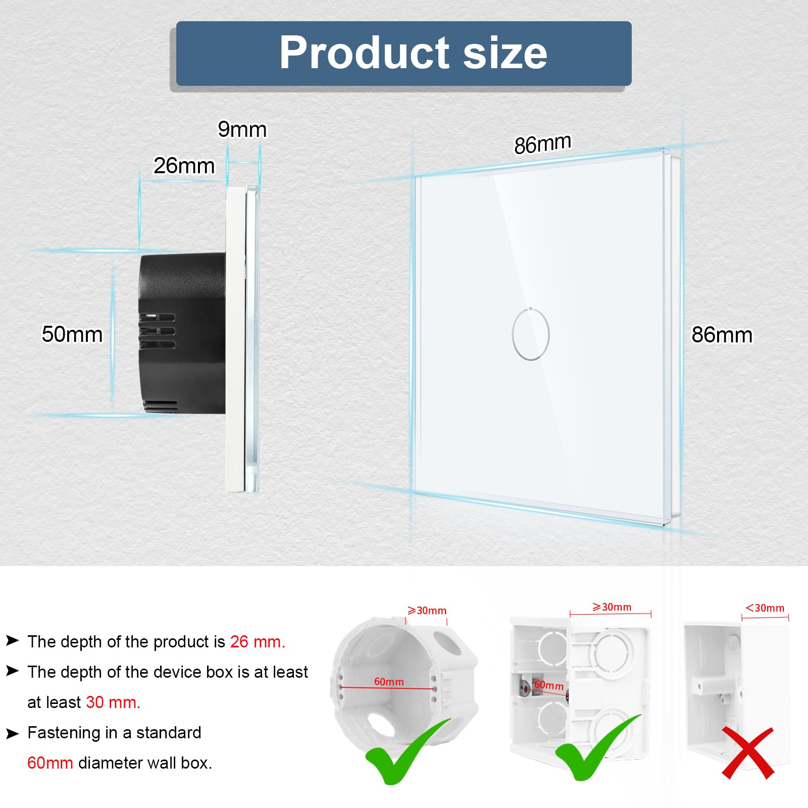 Pack de 2 interrupteurs va-et-vient encastrés CNBINGO Touch en blanc - simple interrupteur d'éclairage avec LED d'état et panneau en verre - 1 interrupteur mural - Paire uniquement avec cette série