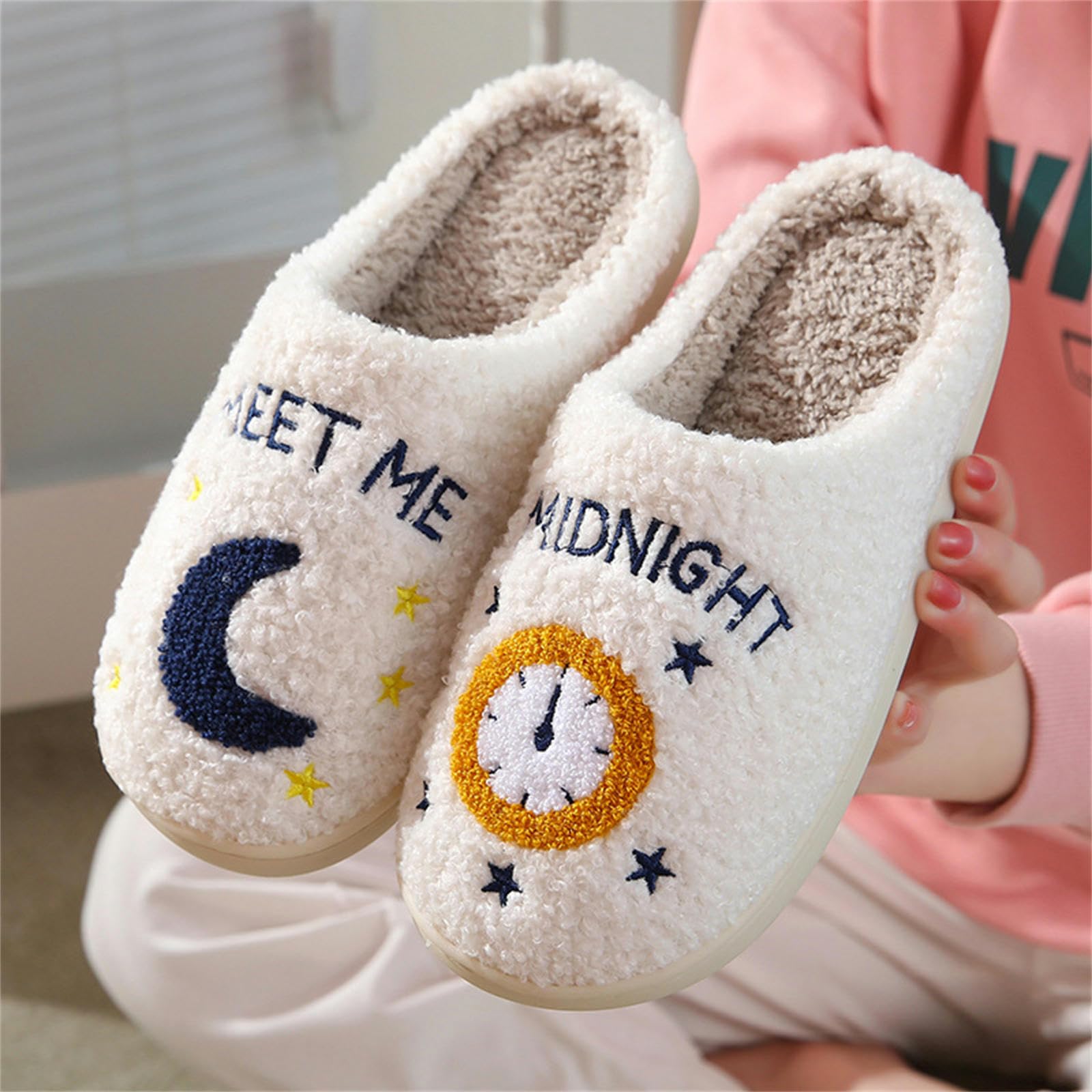 Ciabatte Donna Invernali Comodo Casa Calda Inverno Inverno Pantofole Coppia Uomini E Donne Fondo Elastico Morbido Addensato Imbottito-white-43-44