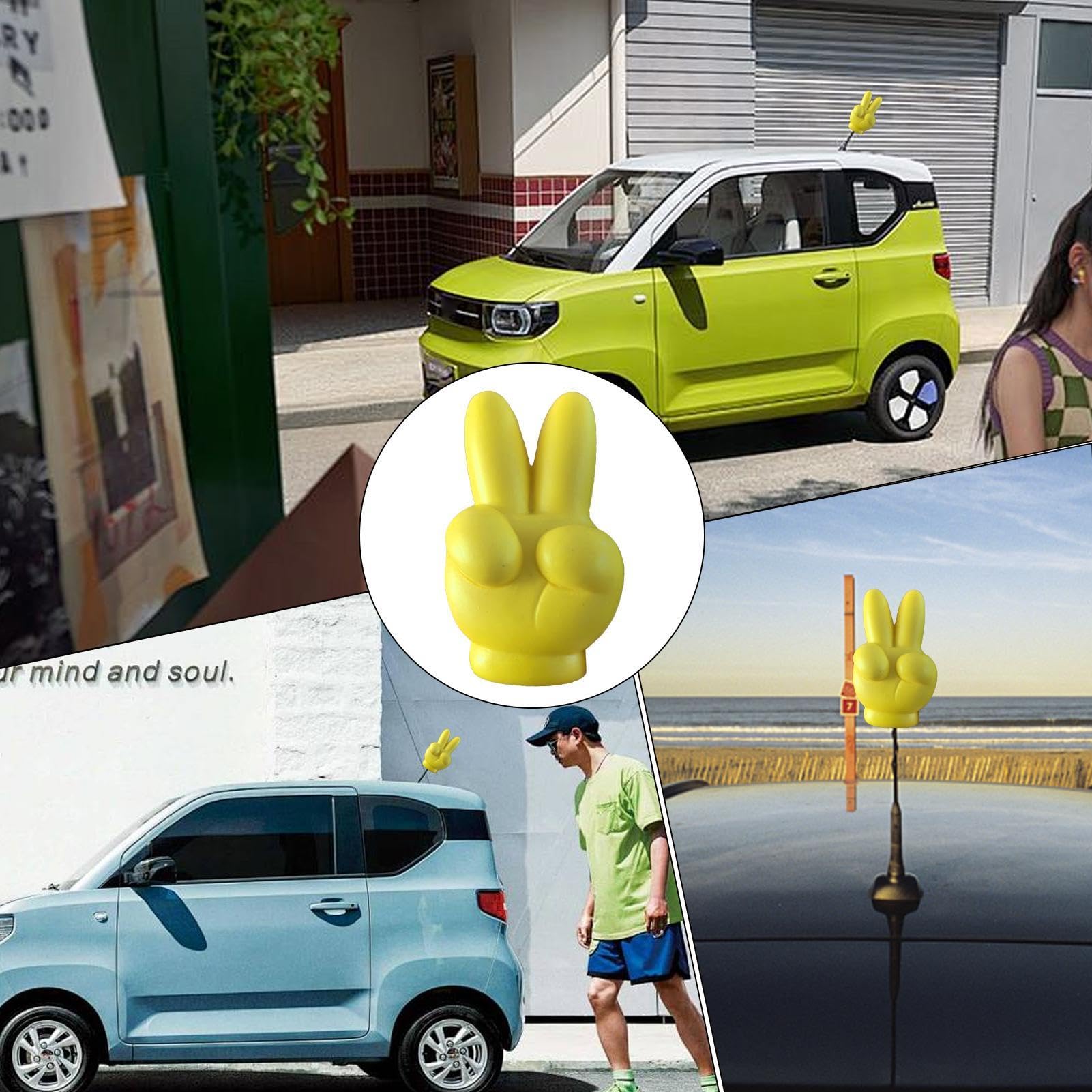 Palla Decorativa Per Antenna Auto - Simpatico Gesto Della Mano In Schiuma Gialla | Divertente E Facile Da Vedere - Foto 7